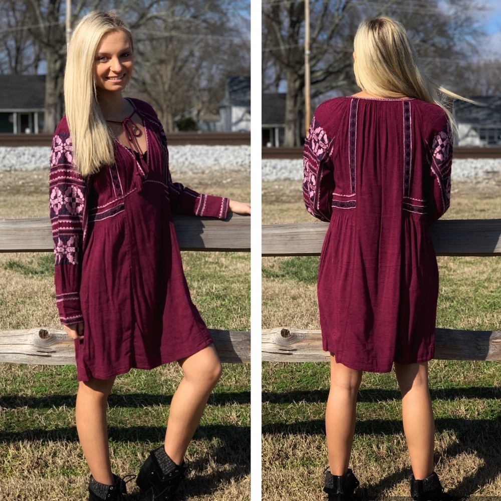 🔥FREE PEOPLE🔥All My Life Boho Mini Dress Wine Small NWT - Picture 8 of 11